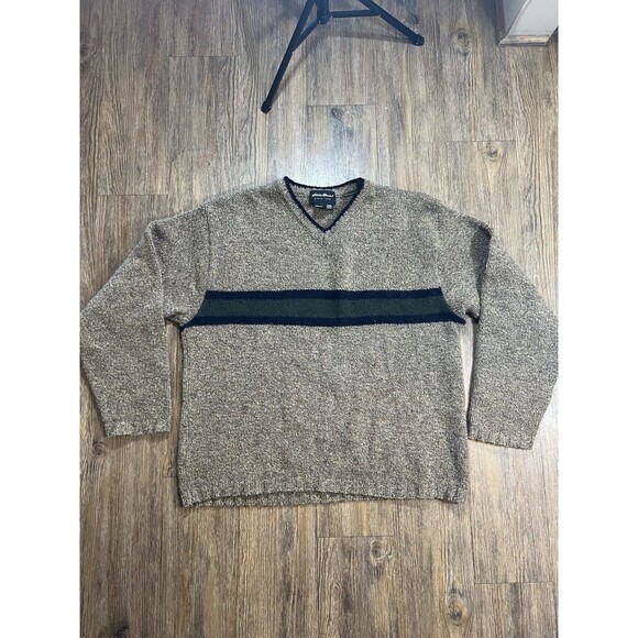 Vintage Eddie Bauer Sweater Mens Medium Oatmeal Knit 90s Wool Long Sleeve USA - Picture 1 of 8